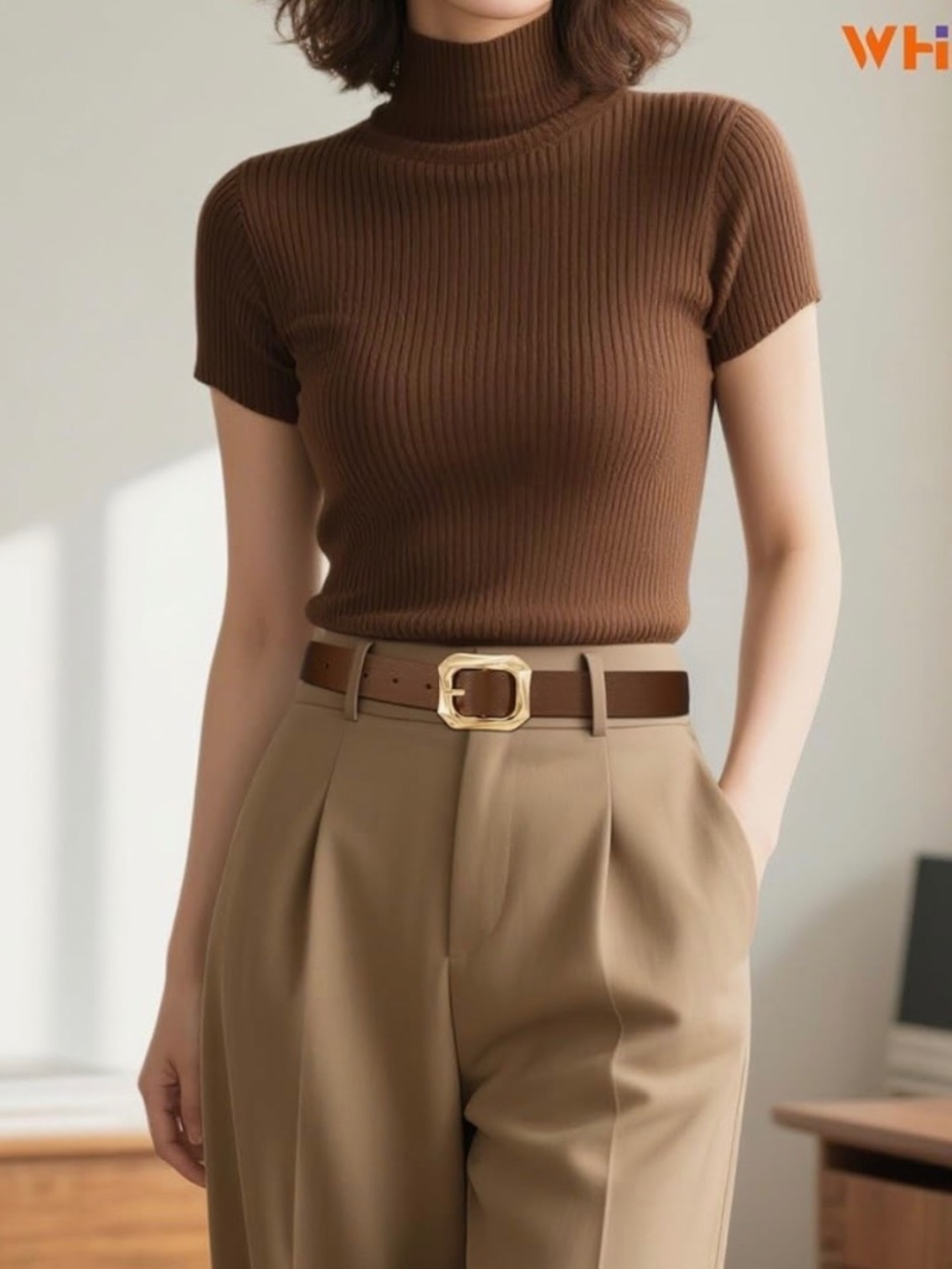 Women's Casual Leather Belts with Gold Buckle